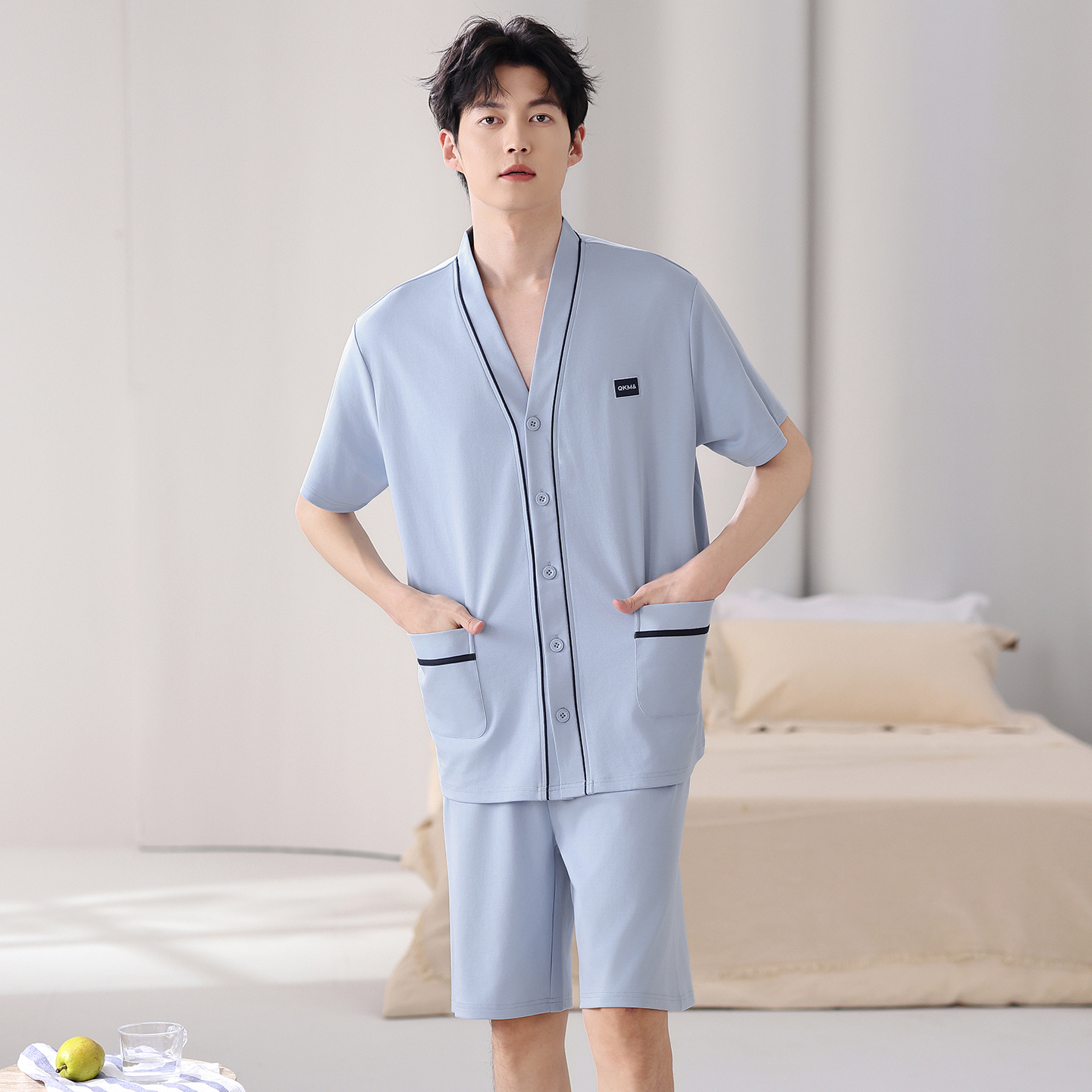 Summer V-Neck Pyjamas Male 100 - Kimono Yukata Cotton 评论和价格